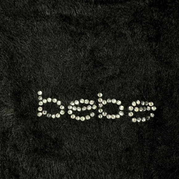 Y2K bebe Fuzzy Sweater womens size Medium Large Jet Black Semi Crop 90s - Picture 7 of 16